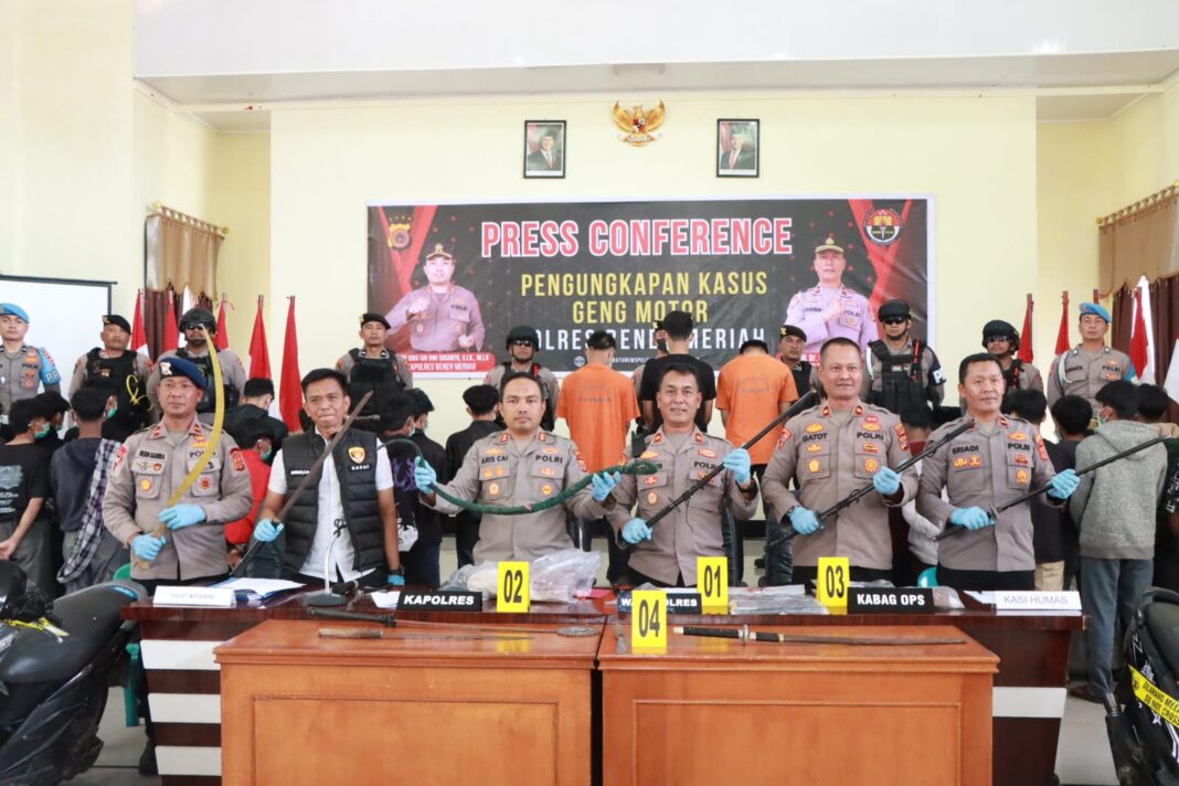 Suasana konferensi pers pengungkapan kasus geng motor di Bener Meriah